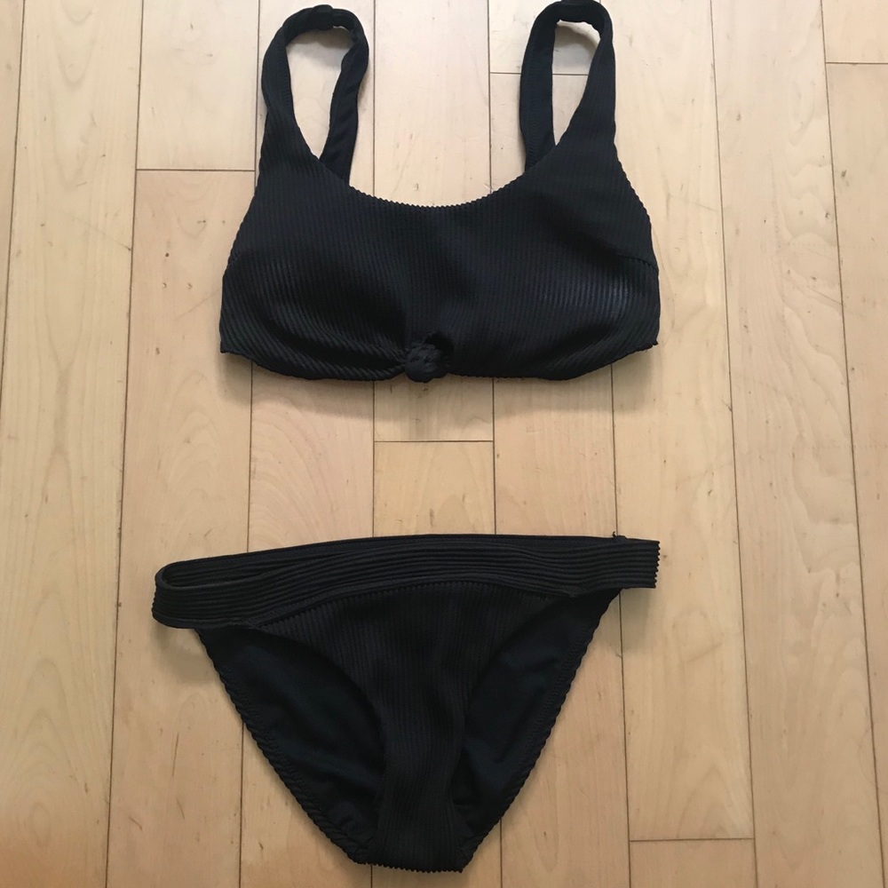 Hollister Black Ribbed Knot Bikini